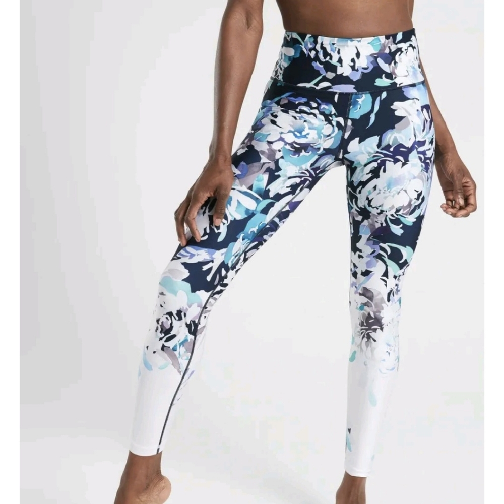 Athleta Elation Blossom 7/8 Tights Leggings NWT Womens XS Floral Blue White